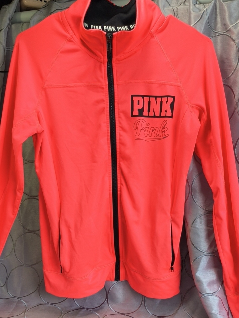 PINK Victoria's Secret Neon Coral Zip-Up Utility Jacket Size S AE